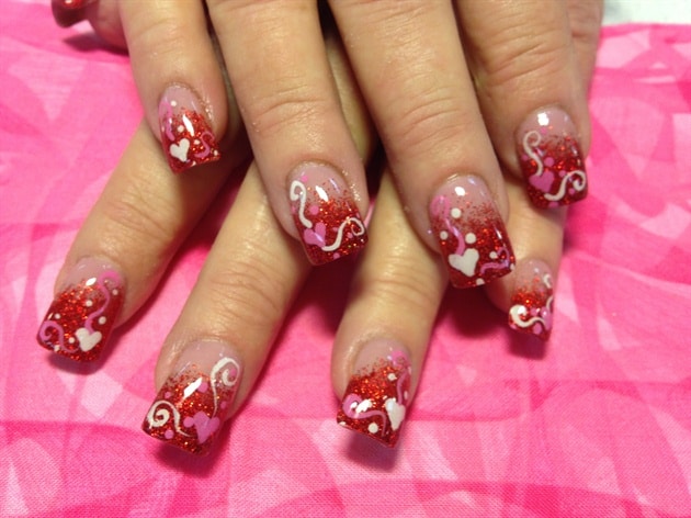Cute Valentines Day Water Marble Nail Art