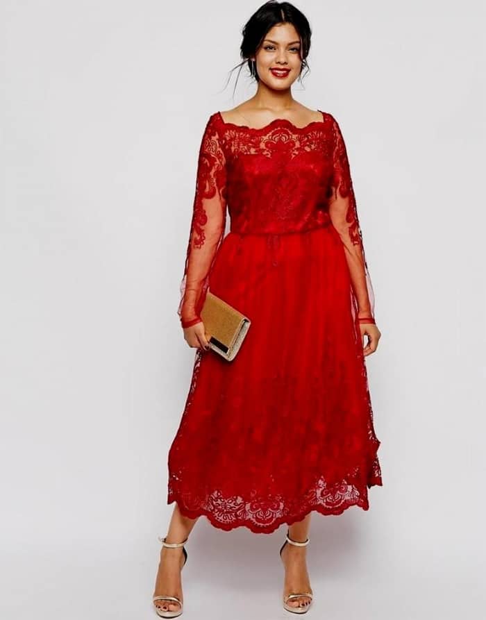 Cheap Plus Size Red Dresses With Long Sleeve