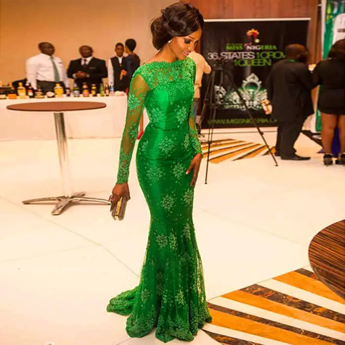 Formal Full Long Sleeve Lace Emerald Green Dress