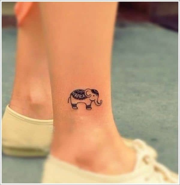 Girls Small Elephant Tattoo on Ankle