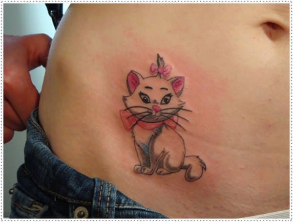 Latest Small Cat Tattoo Designs on Belly