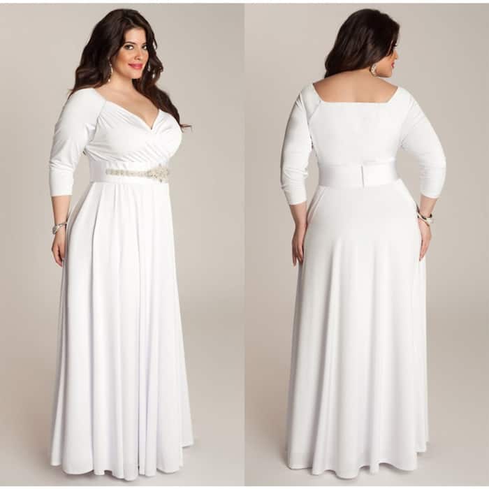 Plus Size Long Sleeve White Dresses for Women