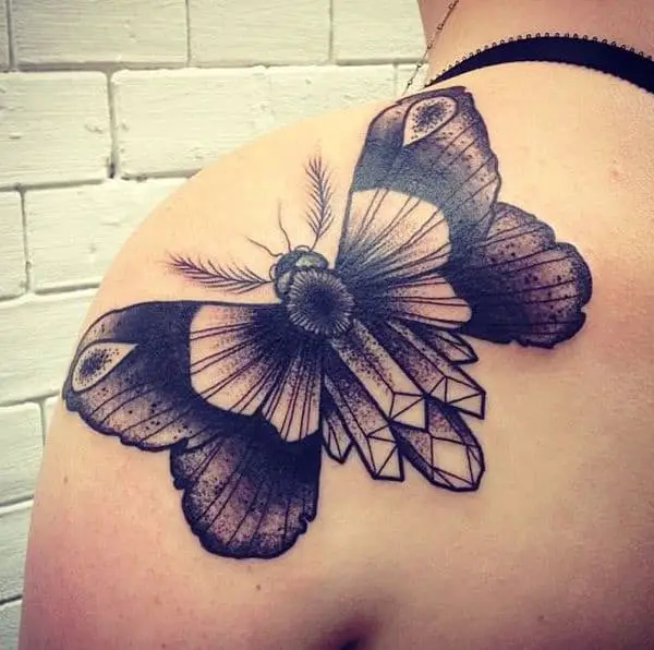 Unique Butterfly Tattoo Design on Shoulder