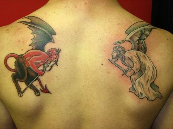 Women Devil and Angel Tattoo Ideas on Back
