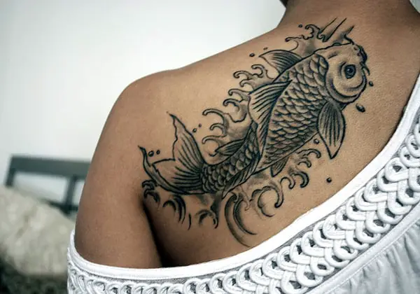 Awesome Black Koi Tattoo Art for Female