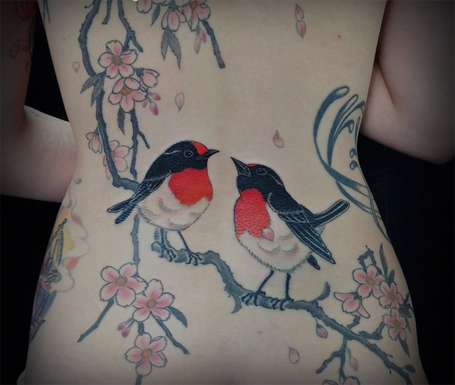 Birds Japanese Full Back Tattoo Design for Girls
