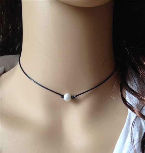 Girls One Pearl Necklace on Leather Cord