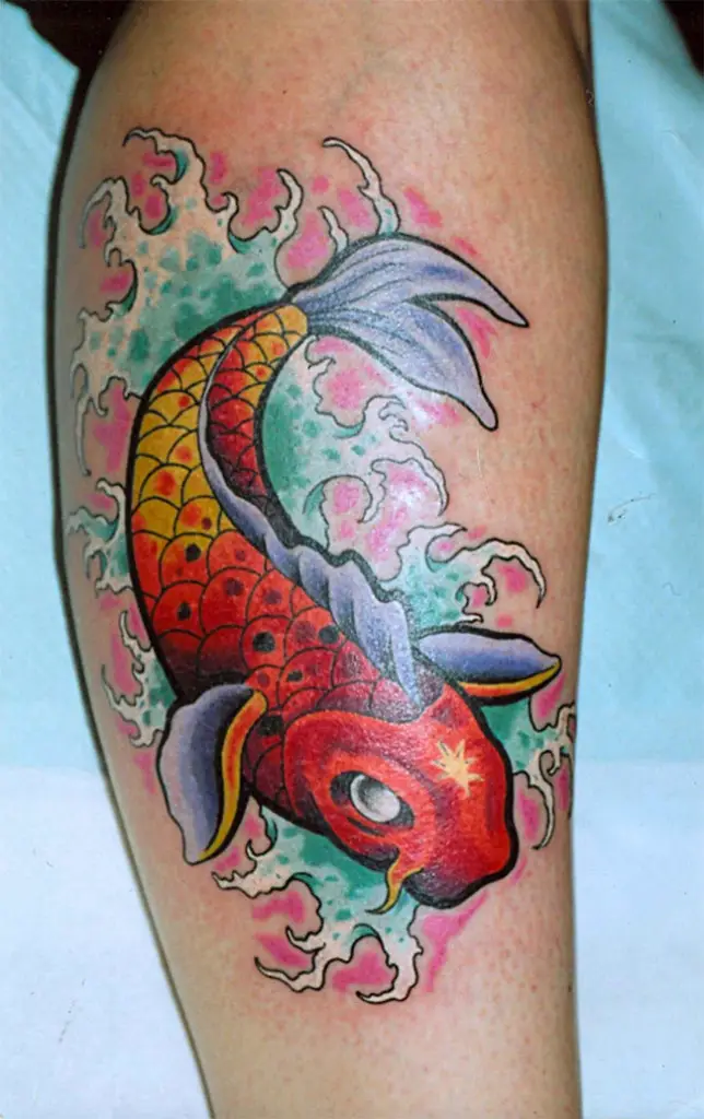 Koi Fish Tattoo Design on Leg for Girls