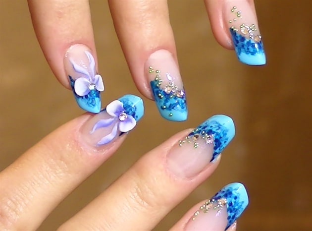 New Bow Nail Art Blue Designs for Girls