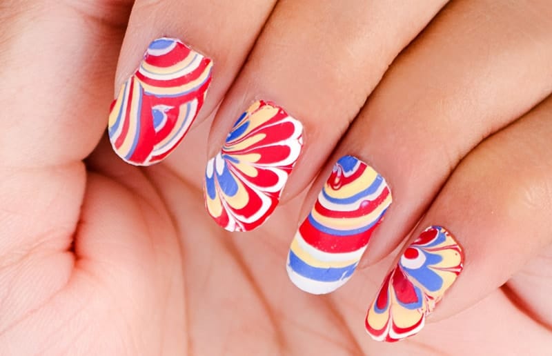 Beautiful Water Marble Nail Art for Girls