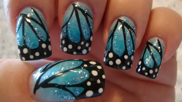 Blue Butterfly Nail Art Designs for Women