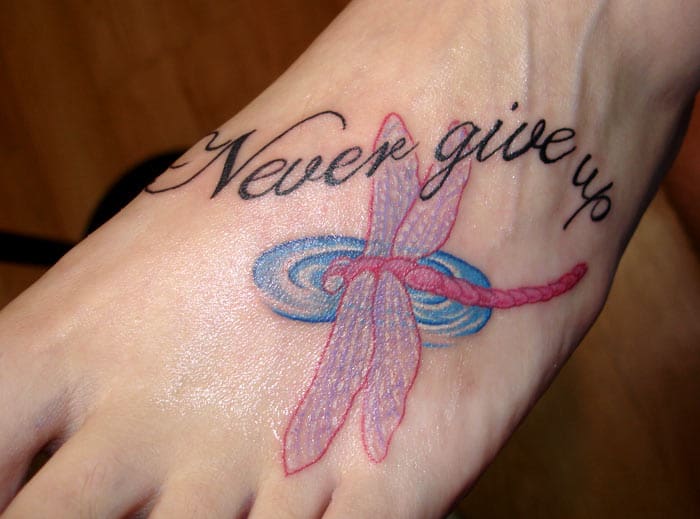 Cool Dragonfly Tattoo Art on Foot