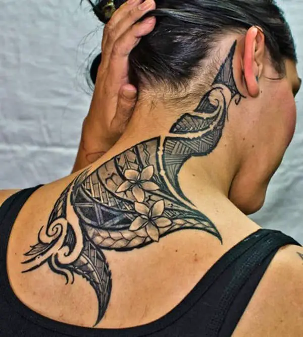 Cool Maori Half Skeleton Tattoos on Neck