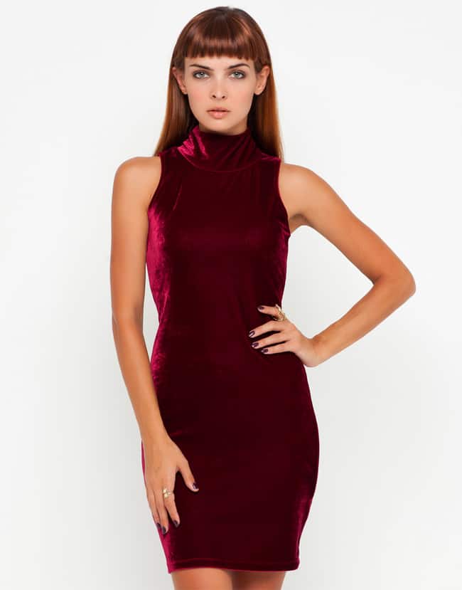Cool Turtleneck Dresses in Velvet Fabric