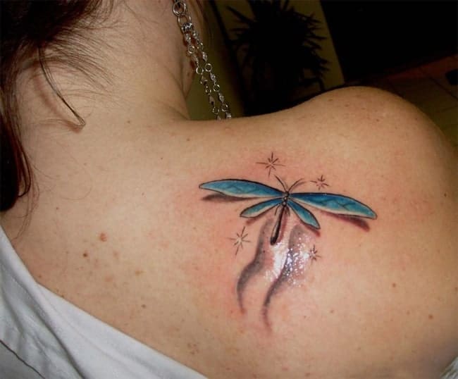 Girls 3D Dragonfly Tattoo on Shoulder