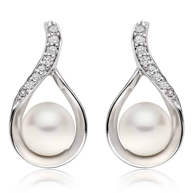 White Gold Diamond Pearl Earrings Designs