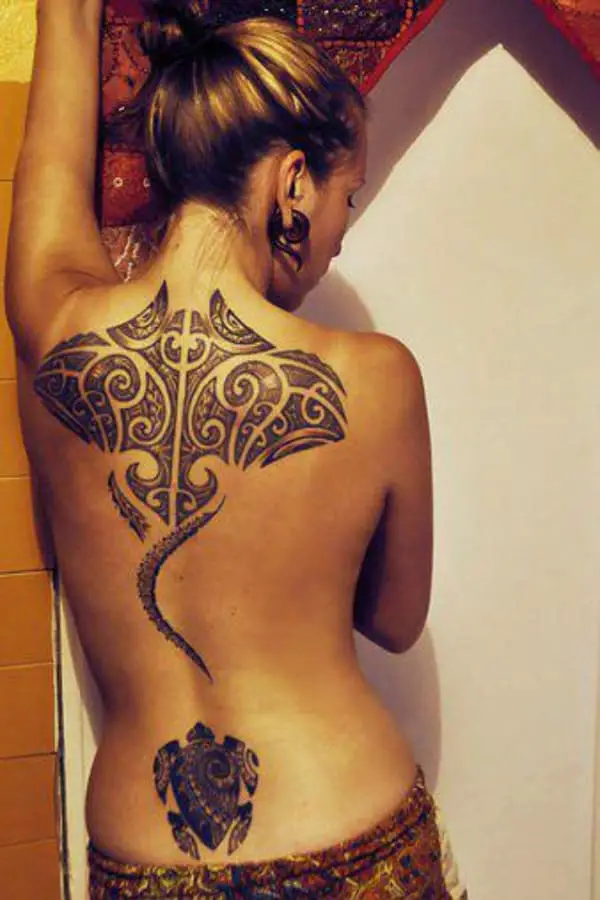 Amazing Full Back Polynesian Tattoo for Girls