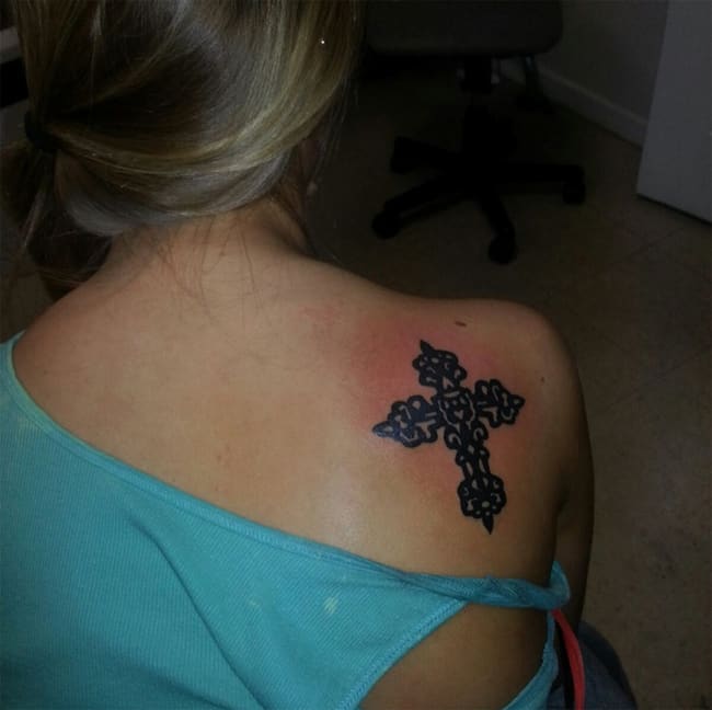 Back Shoulder Celtic Cross Tattoos for Women