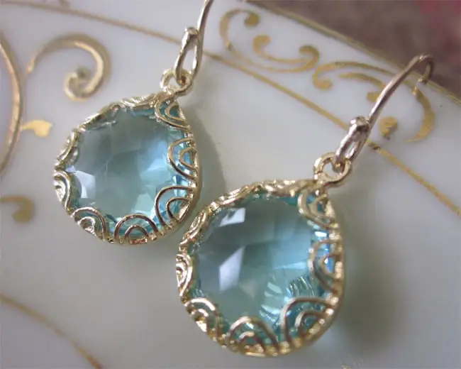 Designer Bridal Aquamarine Gold Earrings