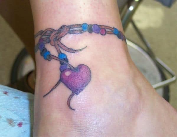 Hear Shaped Ankle Bracelet Tattoos Ideas