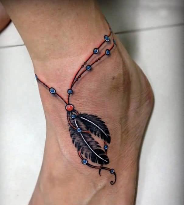 New Feather Shaped Bracelet Tattoo for Ankle
