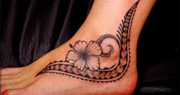 Polynesian Flower Tattoo Designs on Foot