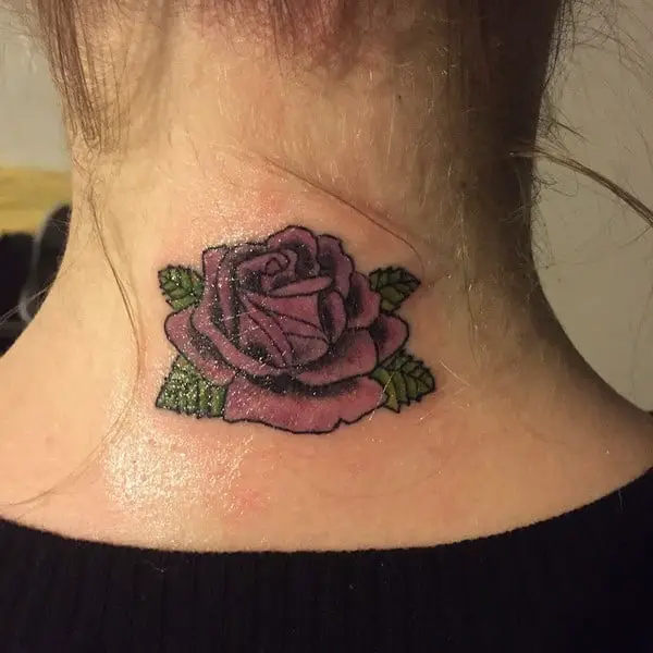 Cute Rose Flower Tattoo on Neck