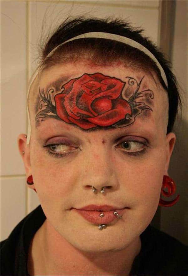 Girls Rose Tattoos Designs on Forehead 2017