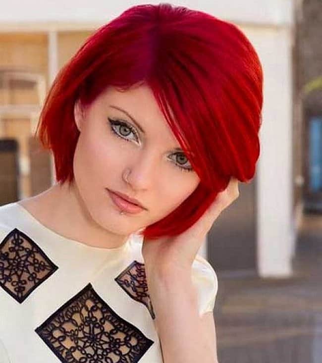 Red Hair Color Short Haircuts with Bangs Pictures