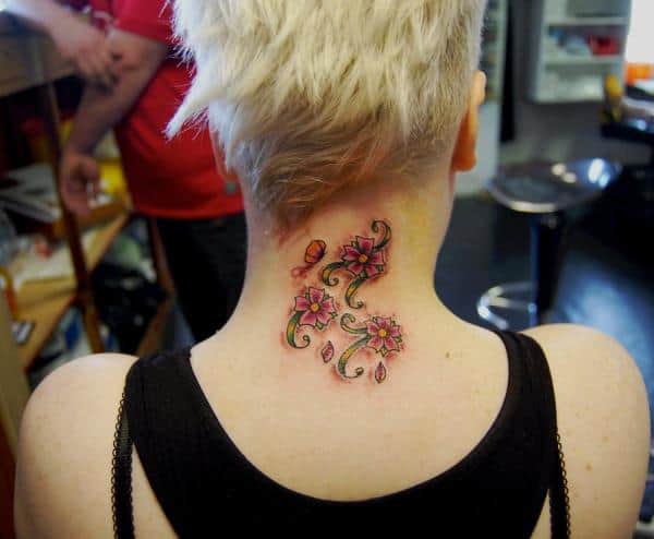 Attractive Women Cherry Blossom Tattoos on Neck