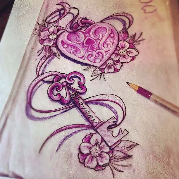 Cool Key and Heart Tattoo Designs 2016