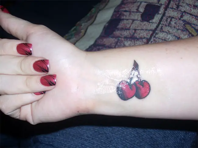 Girls Cherry Tattoo Designs on Wrist