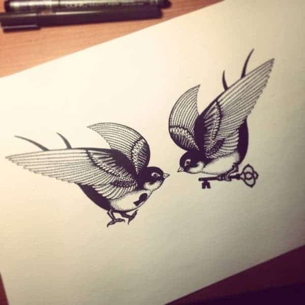 Little Birds Sketch Tattoo Trend for Couples