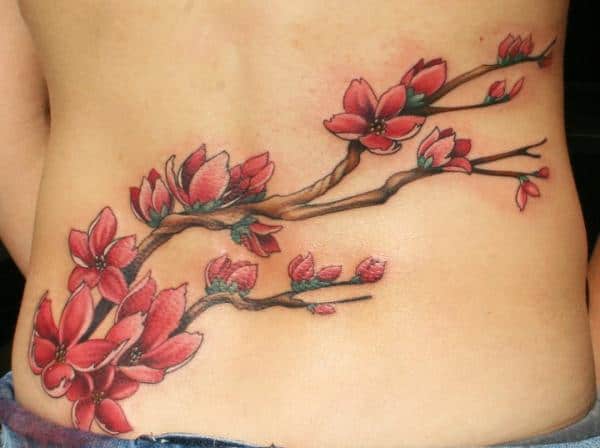 New Cherry Blossom Branches Tattoos on Lower Back