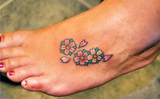 New Foot Cherry Blossom Tattoo Design Images