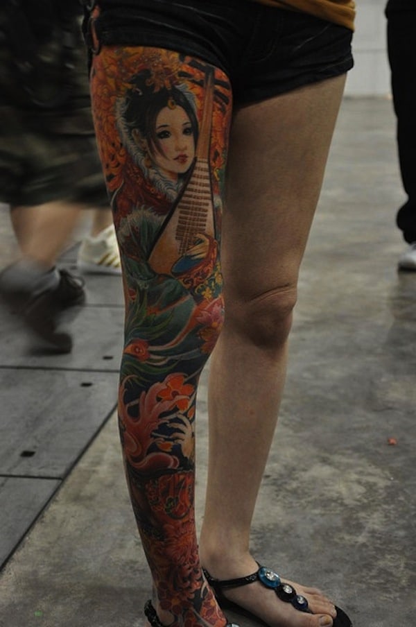 New Leg Sleeve Japanese Tattoo Designs for Girls