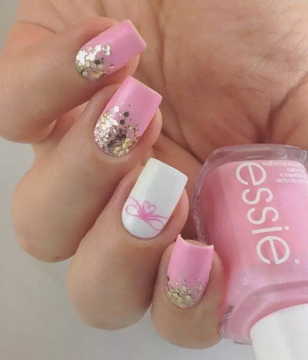 Pink and White Nails Art Ideas for Wedding