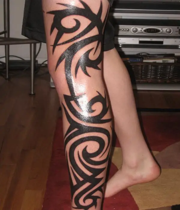 Stylish Tribal Leg Sleeve Tattoo Art Ideas