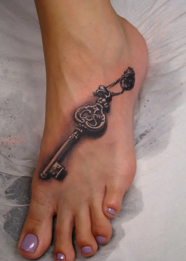 Women Foot Key Tattoo Design Pictures
