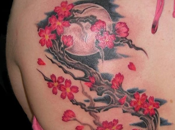 Wonderful Moon and Cherry Blossom Tattoo Designs