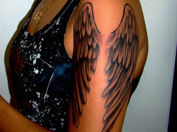 Fantastic Angel Wing Tattoos on Upper Arm