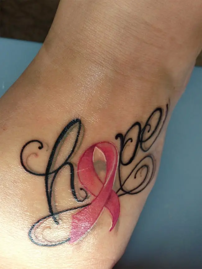 Girls Hope Breast Cancer Tattoos Designs on Foot