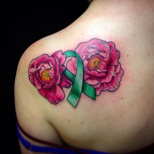 Rose and Cancer Ribbon Tattoo Designs for Girls