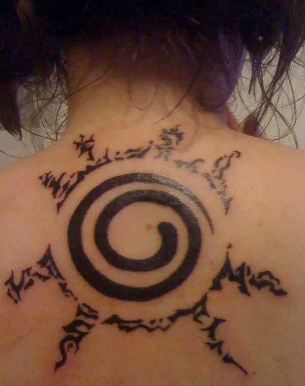 Women Naruto Tattoo Design on Upper Back