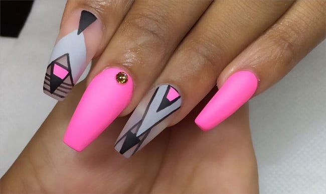 Pink and Black Negative Space Nails Art Ideas