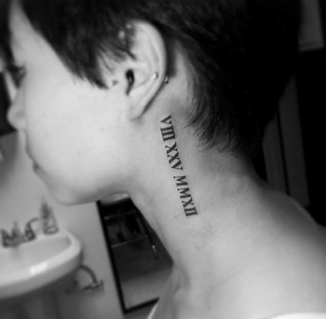 attractive-roman-numeral-neck-tattoo-designs-for-females
