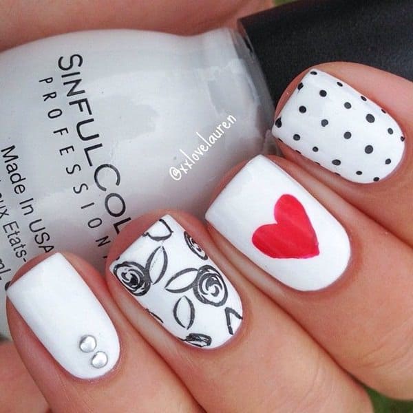awesome-black-and-white-heart-shaped-nail-designs