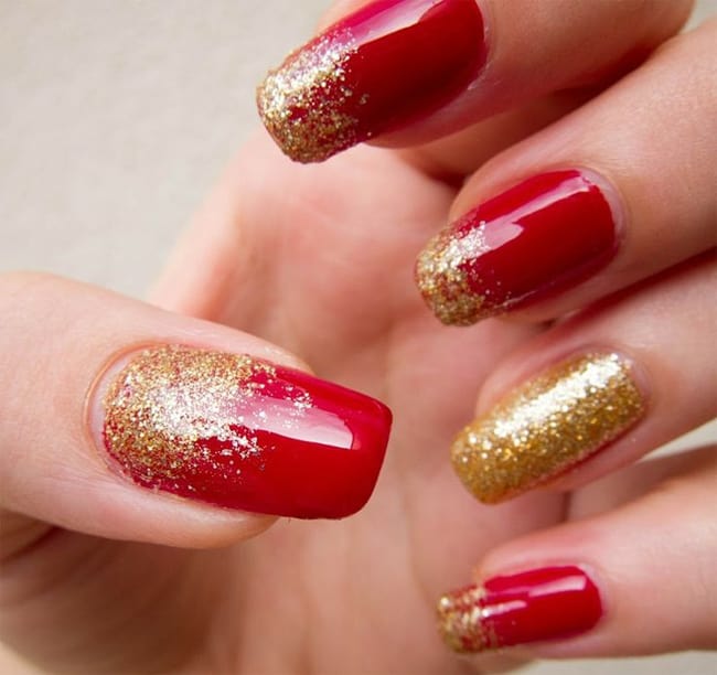 good-red-nails-art-trend-with-golden-glitter