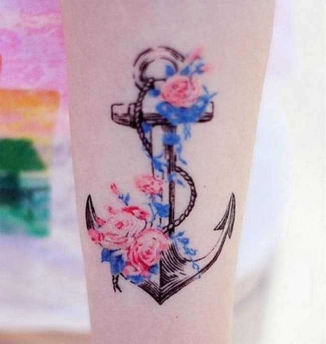 ladies-flower-and-anchor-women-tattoos-designs