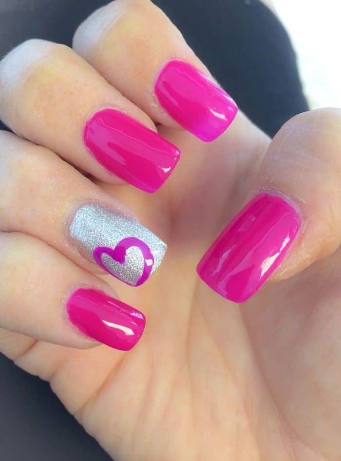 Hot Pink Gel Nail Designs With Heart Shaped - SheIdeas